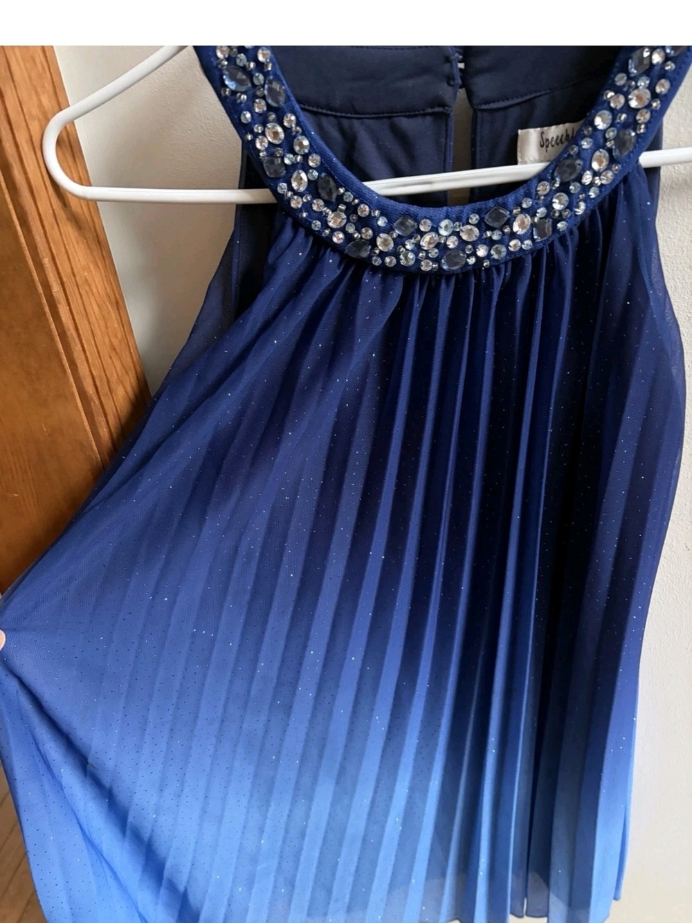 Girls Navy Blue Embellished Halter Dress